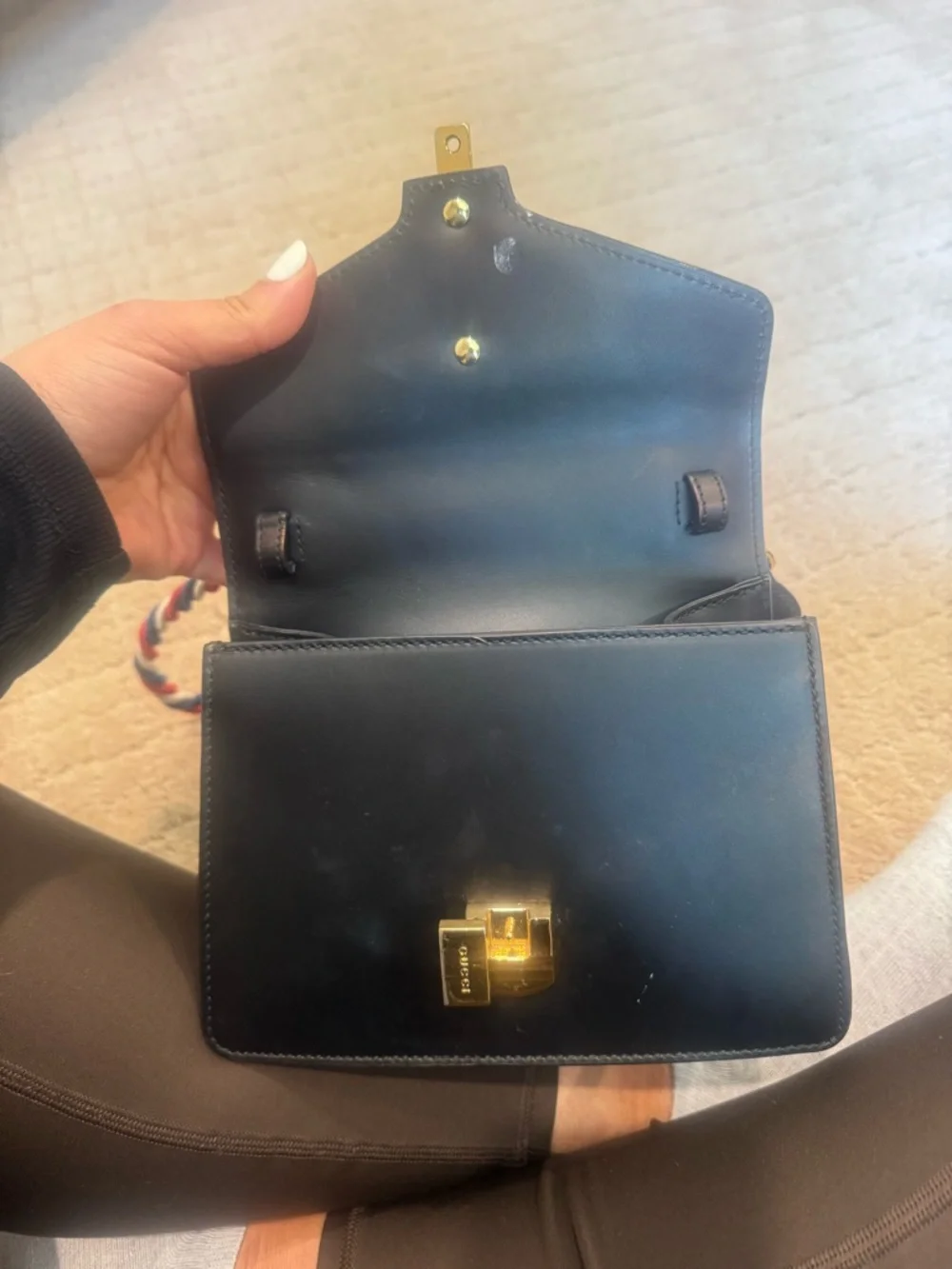 Gucci Black Leather Mini Top-Handle Bag with Green & Red Stripe - Picture 11 of 13